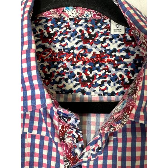 Robert Graham Men's Gingham Plaid Flip Cuff Long Sleeve Button Down Shirt Size M - Picture 2 of 3